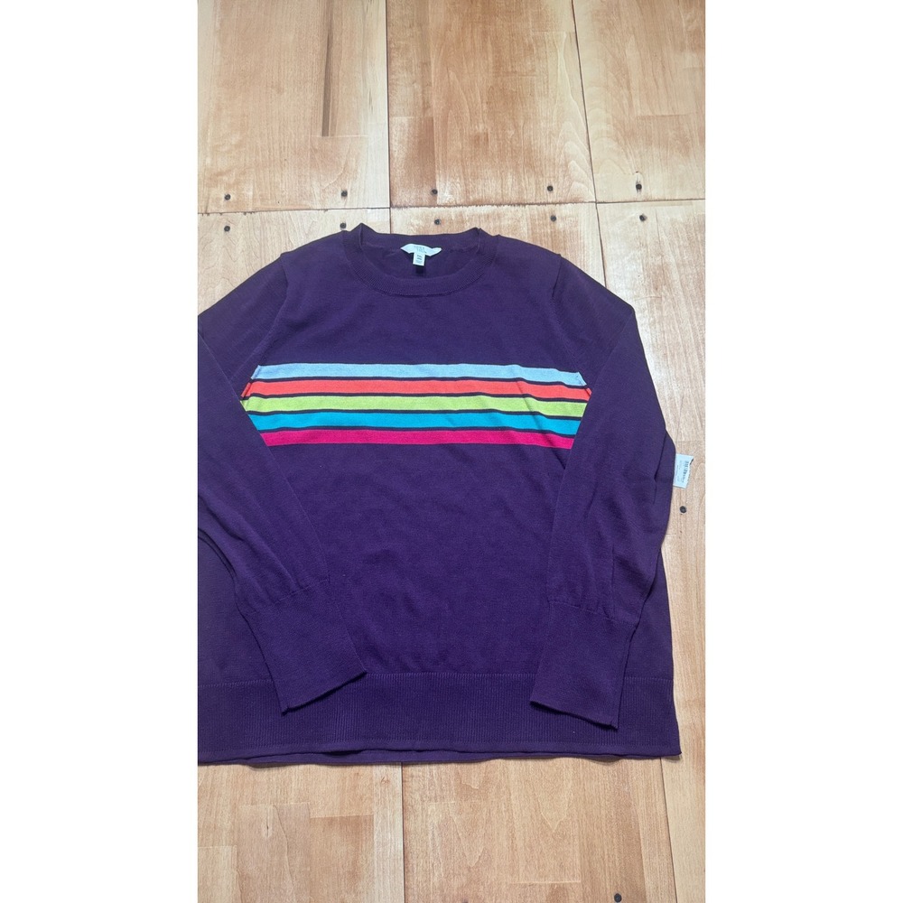 Time and Tru Womens Talking Sweater Purple Pearl Stripe XXL 20‎  New